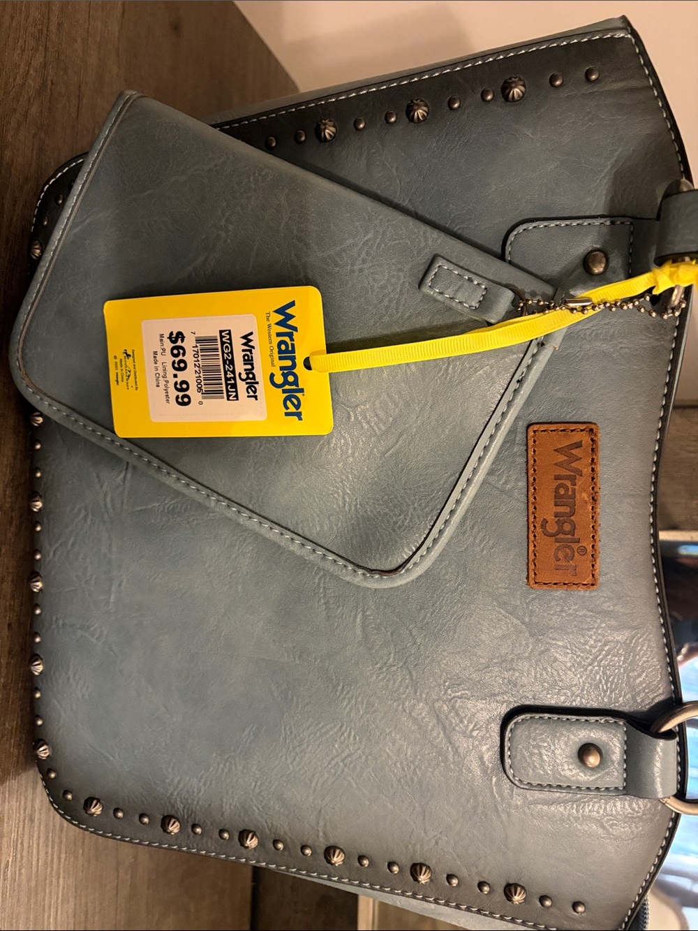 Wrangler Slate Blue Crossbody Bag with Stud Trim
